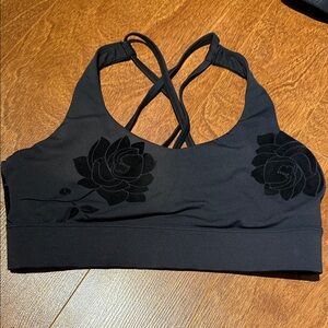 ZYIA Black Sports Bra with Rose Design